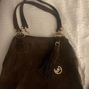 Brown suede gently used med/large size handbag